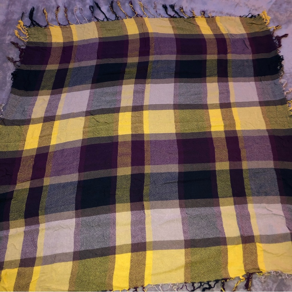 Mustard/ Black/ Purple Vintage cozy Plaid scarf
